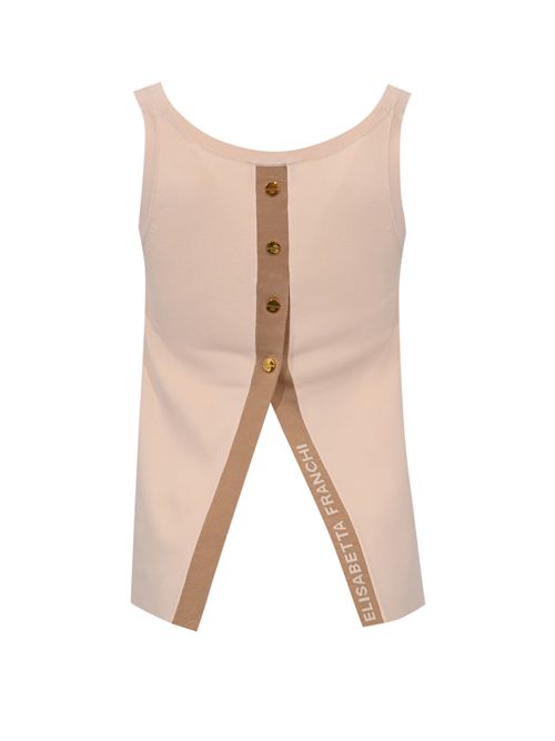 Top in maglia con bande in viscosa lucida e bottoni gioiello Burro Cammello Elisabetta Franchi | TK72S61E2U69